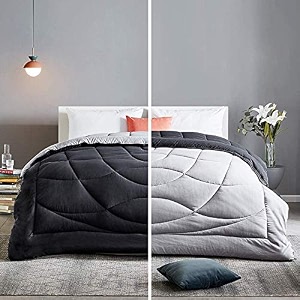 rajasthan crafts soft microfibre comforter blanket lightweight reversible quilt duvet all weather 200 gsm double bed light grey and dark grey color