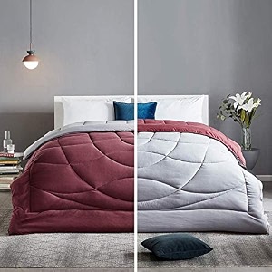 rajasthan crafts soft microfibre comforter blanket double bed lightweight reversible quilt dohar razai duvet all weather 200 gsm maroon and light grey color