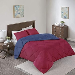 rajasthan crafts soft microfibre comforter blanket lightweight reversible quilt duvet all weather 200 gsm single bed blue and maroon color