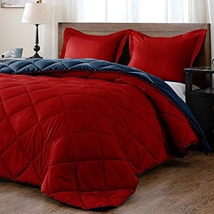 rajasthan crafts soft microfibre comforter blanket lightweight reversible quilt duvet all weather 200 gsm single bed red and blue color