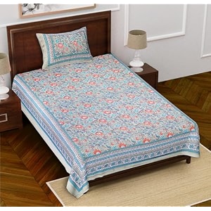 rajasthanikart cotton 144tc single bedsheet with 1 pillow cover single_psp_114 light brown