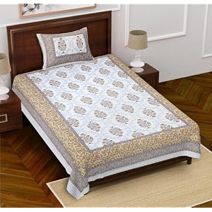 rajasthanikart cotton single bedsheet with 1 pillow cover single_psp_112 yellow floral