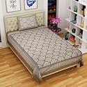 RajasthaniKart® Cotton Single Bedsheet with 1 Pillow Cover Single_PSP_102 Brown
