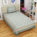 RajasthaniKart® Cotton Single Bedsheet with 1 Pillow Cover Single_PSP_101 Green
