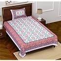 RajasthaniKart® Cotton Single Bedsheet with 1 Pillow Cover Single_PSP_113 Orange Floral