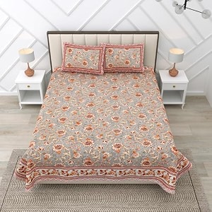 rajasthanikart pure cotton 180 tc king size bedsheet with 2 pillow cover - 90x108 suitable for king size bed sheet or double bed red psp 125 floral