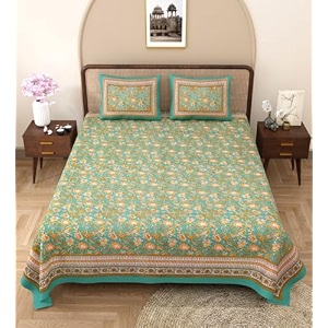 rajasthanikart pure cotton 180 tc king size bedsheet with 2 pillow cover - 90x108 suitable for king size bed sheet or double bed green psp 118