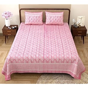 rajasthanikart pure cotton 180 tc king size bedsheet with 2 pillow cover - 90x108 suitable for king size bed sheet or double bed pink psp115
