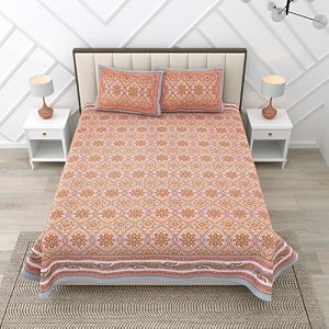 rajasthanikart pure cotton 180 tc king size bedsheet with 2 pillow cover - 90x108 suitable for king size bed sheet or double bed yellow psp 123