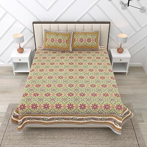 rajasthanikart pure cotton 180 tc king size bedsheet with 2 pillow cover - 90x108 suitable for king size bed sheet or double bed green psp 128 - floral