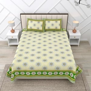 rajasthanikart pure cotton 180 tc king size bedsheet with 2 pillow cover - 90x108 suitable for king size bed sheet or double bed green psp 127