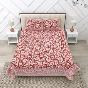 rajasthanikart pure cotton 180 tc king size bedsheet with 2 pillow cover - 90x108 suitable for king size bed sheet or double bed red psp 122