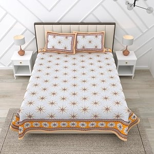 rajasthanikart pure cotton 180 tc king size bedsheet with 2 pillow cover - 90x108 suitable for king size bed sheet or double bed yellow psp 124 floral