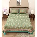 RajasthaniKart Pure Cotton 180 TC King Size BEDSHEET with 2 Pillow Cover - 90X108 (Suitable for King Size Bed Sheet or Double Bed, Green) PSP 118