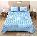 RajasthaniKart Pure Cotton 180 TC King Size BEDSHEET with 2 Pillow Cover - 90X108 (Suitable for King Size Bed Sheet or Double Bed, Blue) PSP114