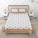 RajasthaniKart Pure Cotton 180 Tc King Size Bedsheet with 2 Pillow Cover - 90X108 (Suitable for King Size Bed Sheet Or Double Bed, Yellow) PSP 124, Floral