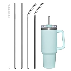 rajmaan 4 pcs stainless steel replacement straws for stanley 40oz cup reusable compatible with stanley adventure durable cup straws with cleaning brush