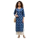 Rajnandini Women39s Cotton Jaipuri Printed Kurti JOPLJPR146A-P_Blue_P