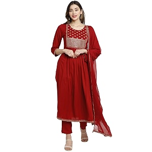 Rajnandini Womens Rayon Embroidered Kurta Set With