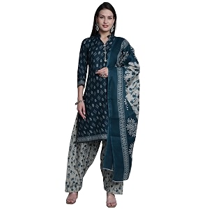 Rajnandini Women Green Cotton Printed Ready To