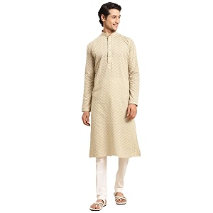 Rajubhai Hargovindas Mens Chikankari Embroidered Cotton Kurta