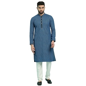 Rajubhai Hargovindas Mens Chikankari Embroidered Cotton Kurta