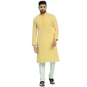 Rajubhai Hargovindas Mens Chikankari Embroidered Cotton Kurta