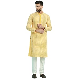 Rajubhai Hargovindas Mens Chikankari Embroidered Cotton Kurta