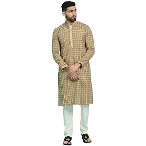 Rajubhai Hargovindas Mens Chikankari Embroidered Cotton Kurta
