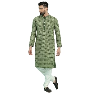 Rajubhai Hargovindas Mens Chikankari Embroidered Cotton Kurta