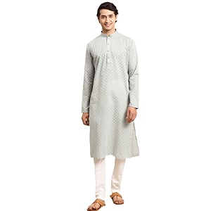 Rajubhai Hargovindas Mens Chikankari Embroidered Cotton Kurta
