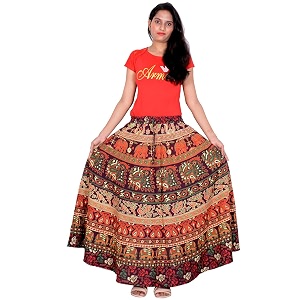 rajvila 36 inch length women39s cotton printed regular long elasti skirt for women e_e36ntc_0002-xl brown x-large