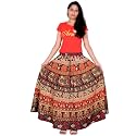 Rajvila 36 Inch Length Women's Cotton Printed Regular Long Elasti Skirt for Women (E_E36NTC_0002-XL; Brown; X-Large)