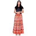 Rajvila 36 Inch Length Women's Cotton Printed Regular Long Elasti Skirt for Women (E_E36NT_0006)