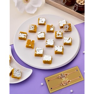 rakhi for brother rakhi pack of 2 rakhi for brother with gift rakhi combo rakhi set rakhi with sweets rakhi with sweets for brother mohan thal sweets 400g shiva amp ganesha rakhi set of 2