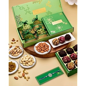 rakhi with chocolate rakhi gift for brother silver rakhi for brother dry fruit gift pack with premium artisanal laddoo sweets rakhi and sweets for brother combo