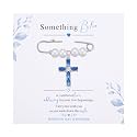 Ralukiia Something Blue Gifts for Bride, Blue Cross Bridal Bouquet Charm Pin with Pearl, Christian Wedding Keepsake, Bridal Shower Gift, Wedding Day Accessory for Daughter Bride