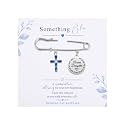 Ralukiia Something Blue Gifts for Bride, Blue Cross Bridal Bouquet Charm Pin with Pearl, Christian Wedding Keepsake, Bridal Shower Gift, Wedding Day Accessory for Daughter Bride
