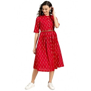 Ramas Womens Printed Cotton One Piece Dress