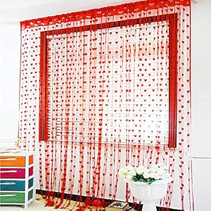 ramcha heart string curtain 35 x 65 feet - 1 piece red
