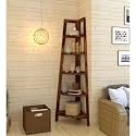 Wooden Corner Shelf for Living Room | 5 Tier Ladder Shelves for Drawing Room | Rustic Teak Finish