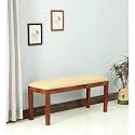Solid Sheesham Wood 2 Seater Bench for Living Room | Wooden Dining bench with Cushion | Armrest Bed Benches | Two Seater Sofa Couch for Hall | Balcony Seating Furniture | Rustic Teak