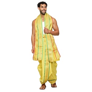 rameshwaram fabrics readymade dhoti for men velcro style stitched mens silk dhoti pant with stole set