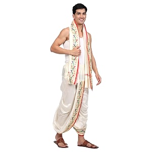 rameshwaram fabrics readymade dhoti for men velcro style stitched mens silk dhoti pant with stole set