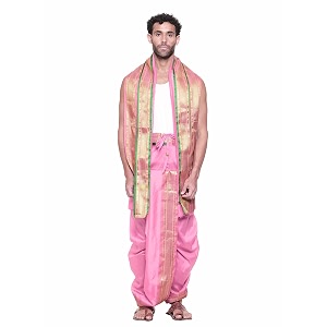 rameshwaram fabrics readymade dhoti for men velcro style stitched mens silk dhoti pant with stole set