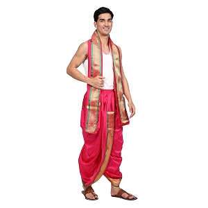 rameshwaram fabrics readymade dhoti for men velcro style stitched mens silk dhoti pant with stole set