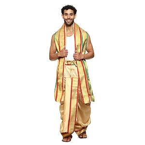 rameshwaram fabrics readymade dhoti for men velcro style stitched mens silk dhoti pant with stole set