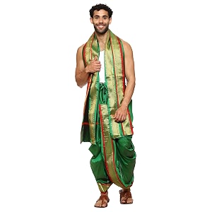 rameshwaram fabrics readymade dhoti for men velcro style stitched mens silk dhoti pant with stole set