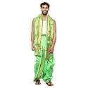 Rameshwaram Fabrics Readymade Dhoti for Men, Velcro Style Stitched Mens Silk Dhoti Pant with Stole Set
