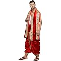 Rameshwaram Fabrics Readymade Dhoti for Men, Velcro Style Stitched Mens Silk Dhoti Pant with Stole Set